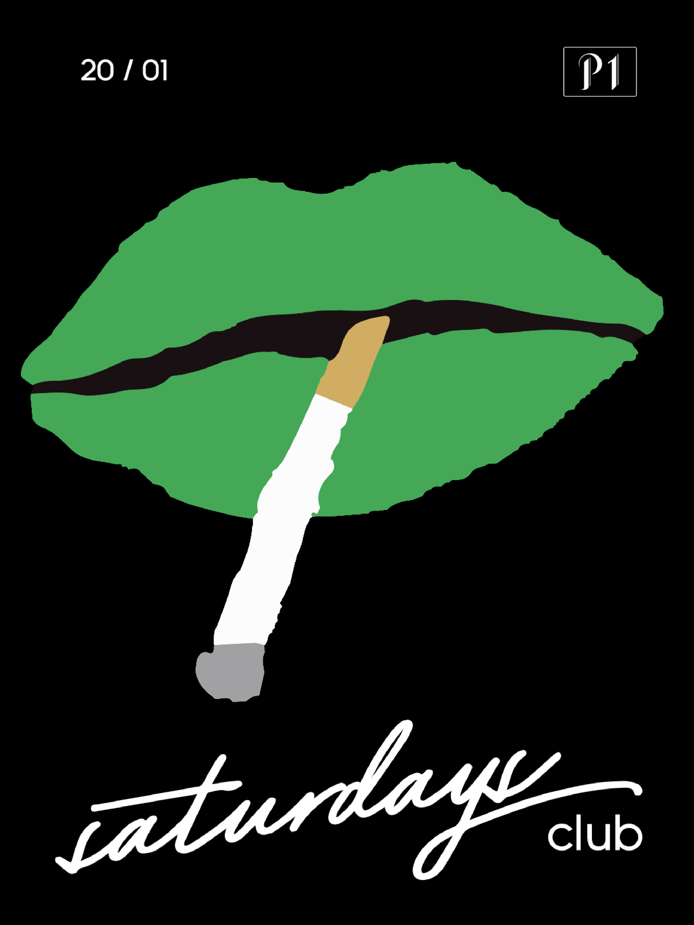 P1 saturdays club, event design mit lippen und zigarette