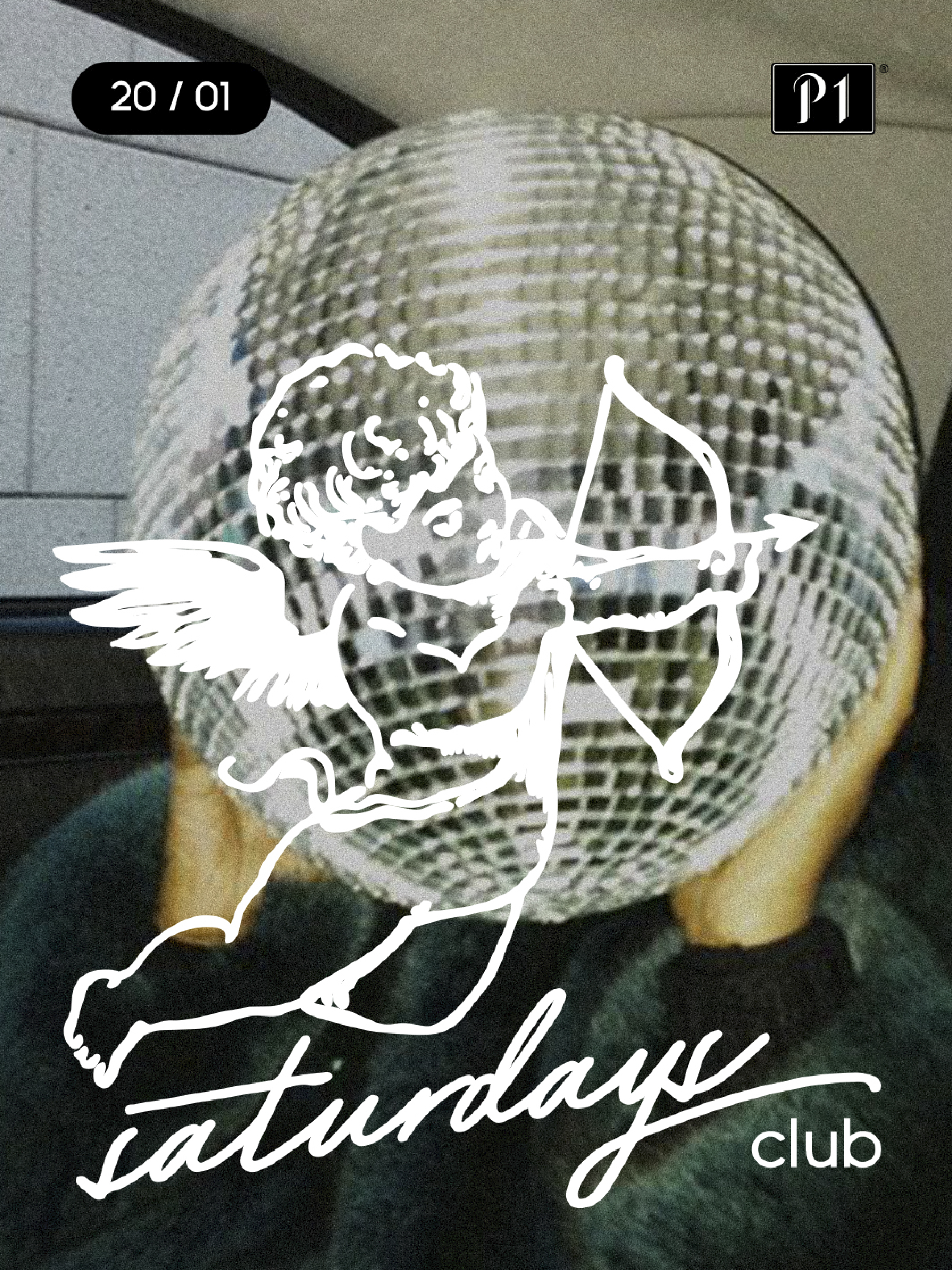 P1 saturdays club, event design mit cupido und discokugel